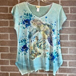 SunShirt Top Womens XXL SEA TURTLE glitter Tee Shirt cruise beach